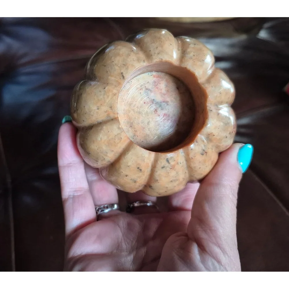 Crate & Barrel Stone Pumpkin Tealight Holders Set of 3 Neutral Fall Home Decor